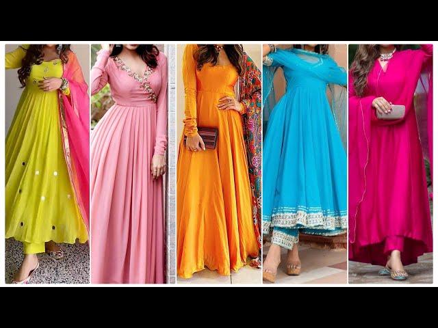 Simple & Stylish Plain Anarkali Suit Design Ideas for girls 2024 | PartyWear Anarkali Suit Designs