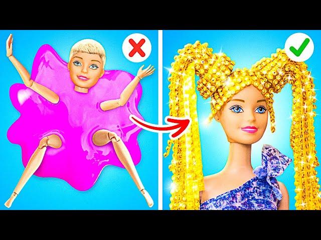 RICH VS BROKE DOLL MAKEOVER New Awesome Hairstyle for Barbie‍️ Tiny DIYs by 123 GO!