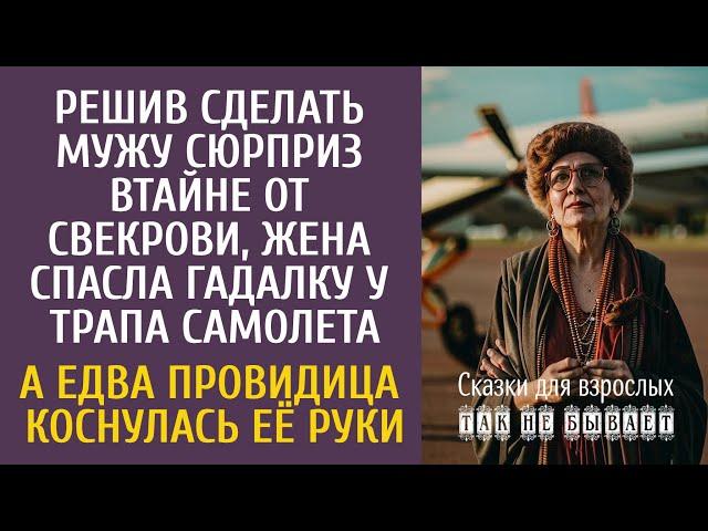 Решив сделать мужу сюрприз втайне от свекрови, спасла гадалку у трапа самолета… А едва она коснулась