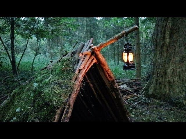 Bushcraft Overnighter - Survival Shelter build - No Talk - ASMR