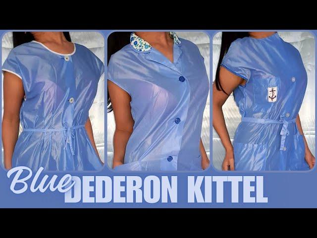 Blaue DDR Dederon Nylon Kittelschürzen | Nylon Smock #nylon #apron #kittelschürze #smock