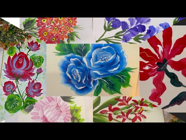 Seven Brush Strokes In One Video To make Flowers #acrylic paintingtutorial #howtopaint