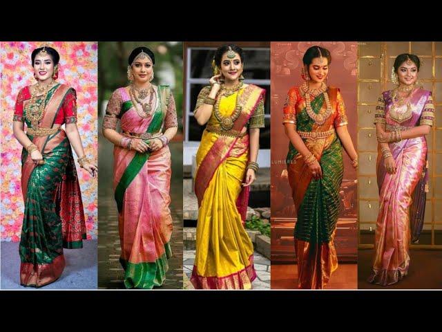 New colour combination ideas for silk Kanchipuram sarees, Beautiful New Ethnic silk saree collection