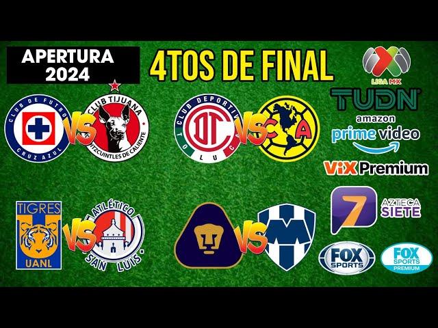 FECHAS, HORARIOS Y CANALES PARA LOS CUARTOS DE FINAL DE LA LIGA APERTURA 2024