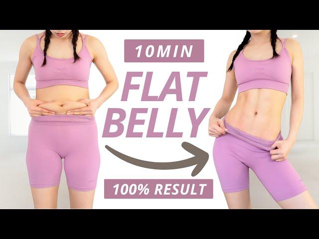 10min Flat Belly in 14 Days (Up, Low, Side & Whole Ab) Burn Belly Fat & ABS Line (100% Result)