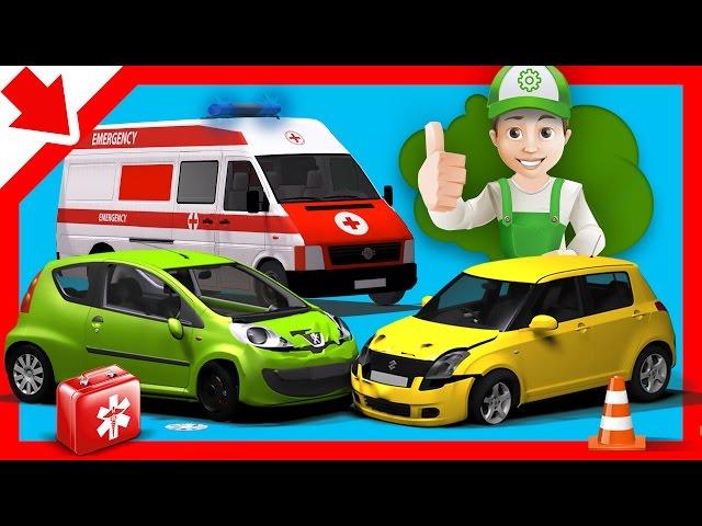 Car accident for children. Handy Andy cartoon Car accident cartoon Ambulance for kids Cartoon car