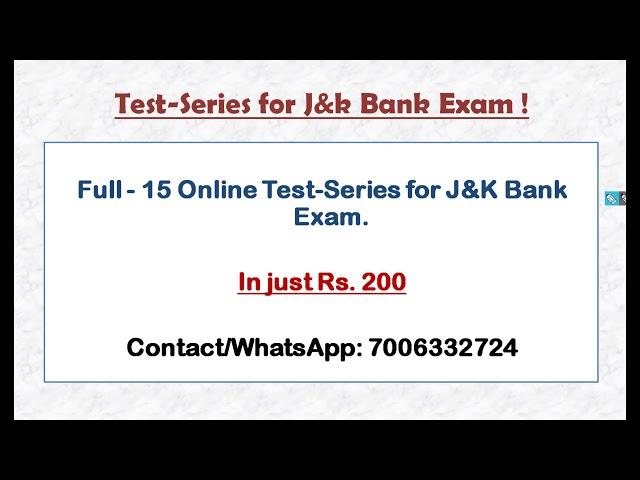 Online Test-Series for J&K Bank (PO & Associate) Exam.