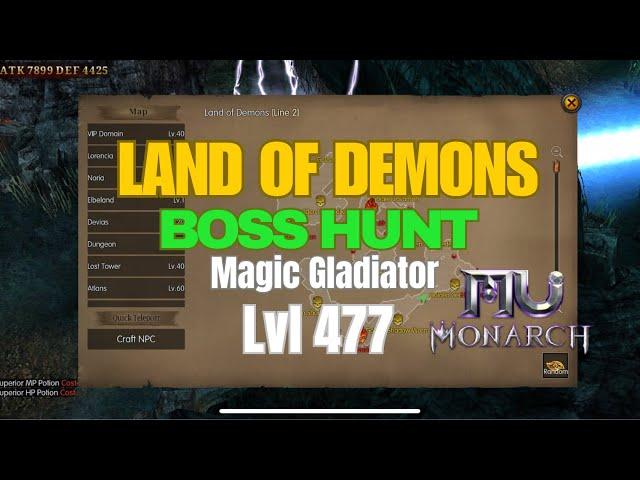 MU MONARCH SEA - LVL 477 Magic Gladiator - Boss Hunt - Land of Demons #mumonarch #mu