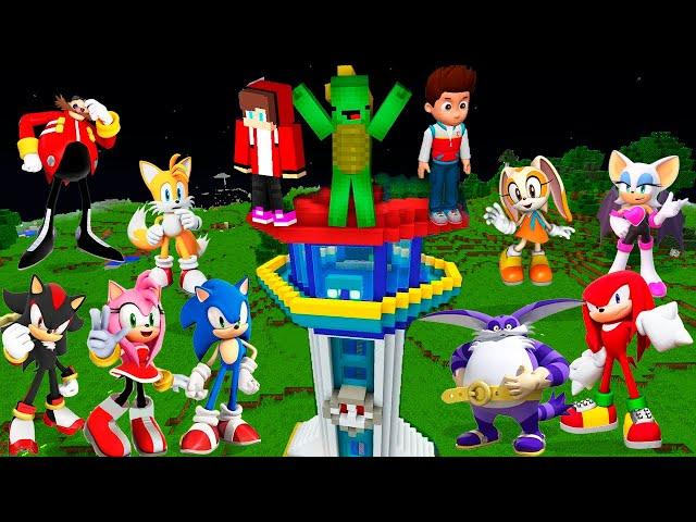 All THE SONIC TAPES monsters vs Paw Patrol House jj and mikey in Minecraft - Maizen