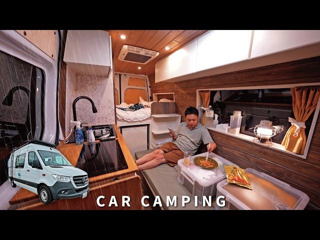 [Heavy rain. Car camping] A relaxing and soothing night in the forest [Mercedes Sprinter Pirikoko]