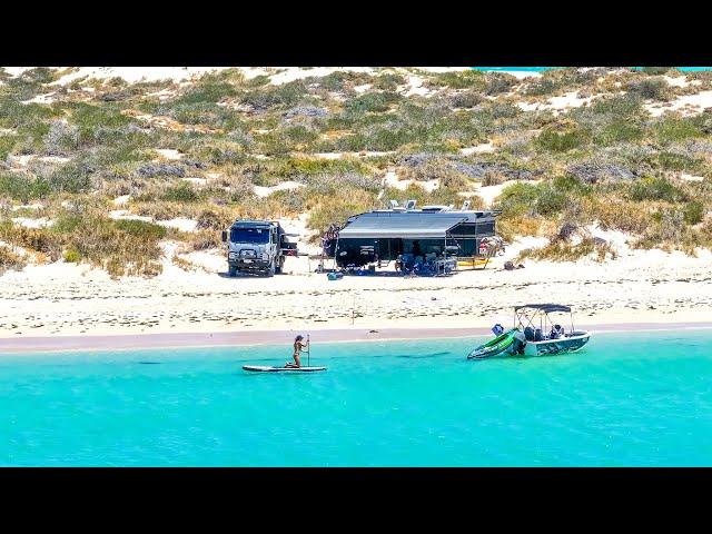 Ultimate OFF GRID Beach Camp! Truck, Caravan & Boat Set Up!