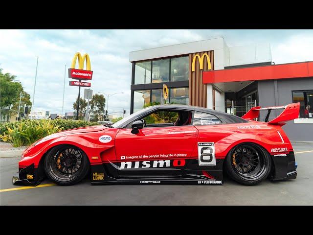 Liberty Walk Nissan GT-R R35 Silhouette: World's WIDEST R35 GT-R vs McDonalds?!