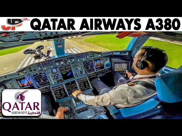 Qatar Airways Airbus A380 Cockpit Landing at London Heathrow