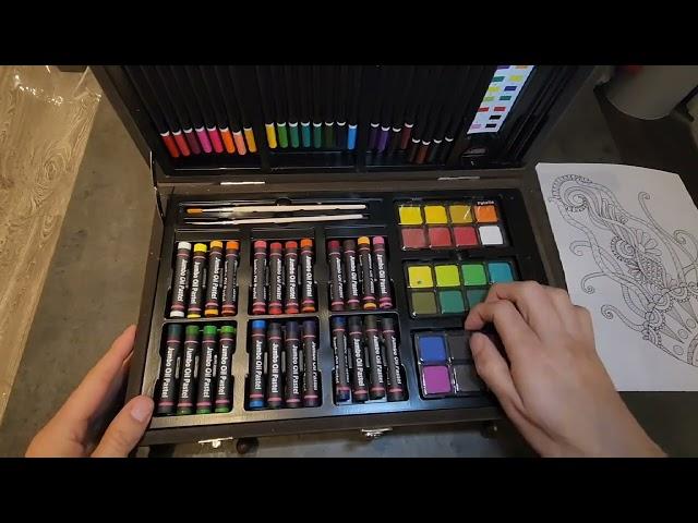 145 Piece Deluxe Art Set, Wooden Art Box & Drawing, Oil Pastels, Colored Pencils -UNBOXING