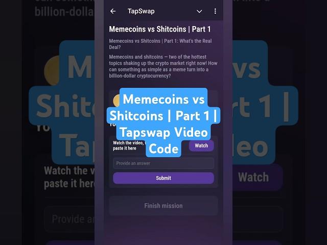 Memecoins vs Shitcoins | Part 1 | Tapswap Video Code