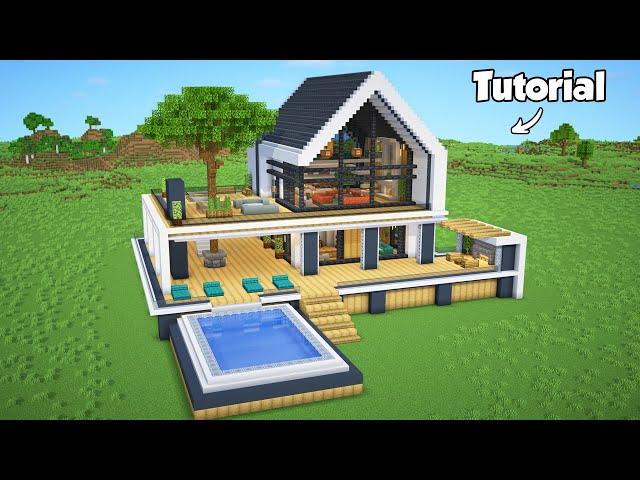 Minecraft: How to Build a Modern House Tutorial (Easy to Follow) #54 - Interior in Description!