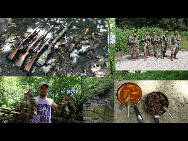 Hunting squirrel with 22 Long Rifle cooking and eating..