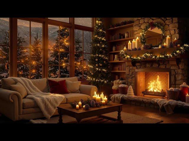 Soothing Jazz and Cozy Reading Nook  Crackling Fireplace & Snowfall for a Peaceful Winter Night