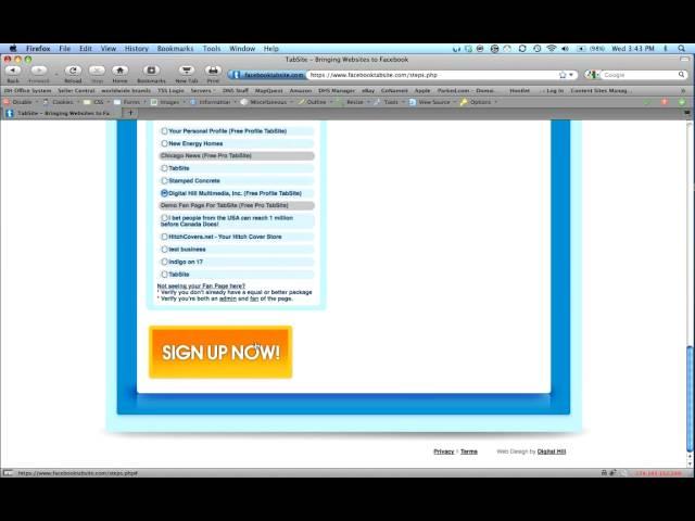 How to Sign up a TabSite for your Facebook Fan Page - This is easy FBML