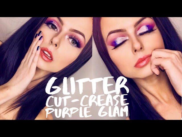 Purple Eyeshadow with Glitter Half Cut Crease Makeup Tutorial