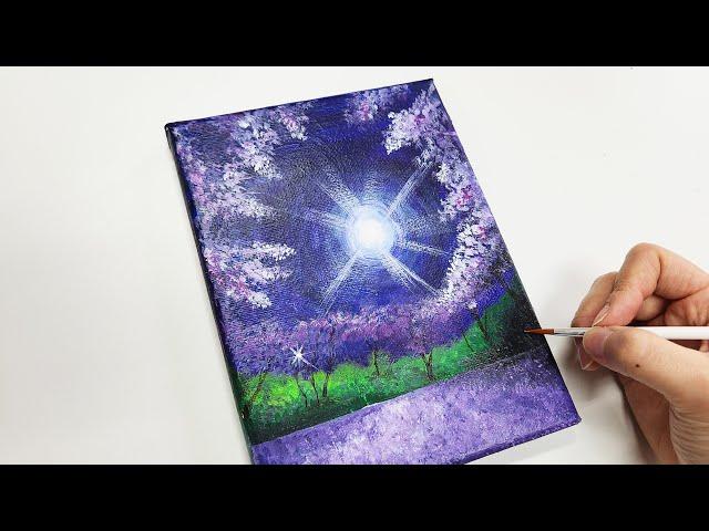 Drawing lilac flowers in the night sky with acrylic paint | Beginners learn easily | 라일락꽃 그리기