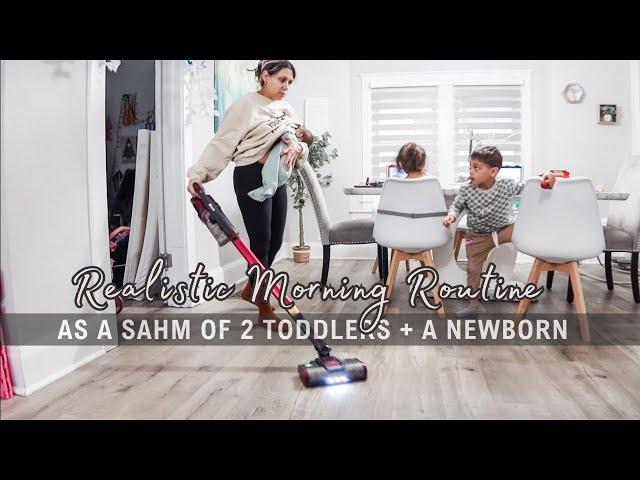 MORNING ROUTINE WITH A NEWBORN + 2 TODDLERS| SAHM OF 3 | REALISTIC WINTER MORNING ROUTINE