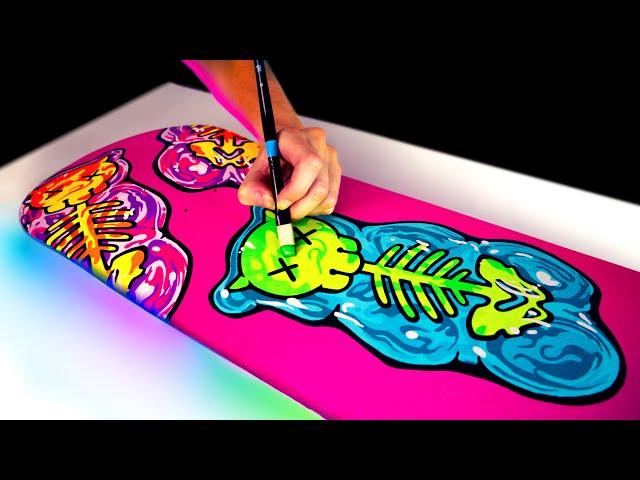 Painting GUMMY BEAR SKATEBOARD ART with resin and acrylics