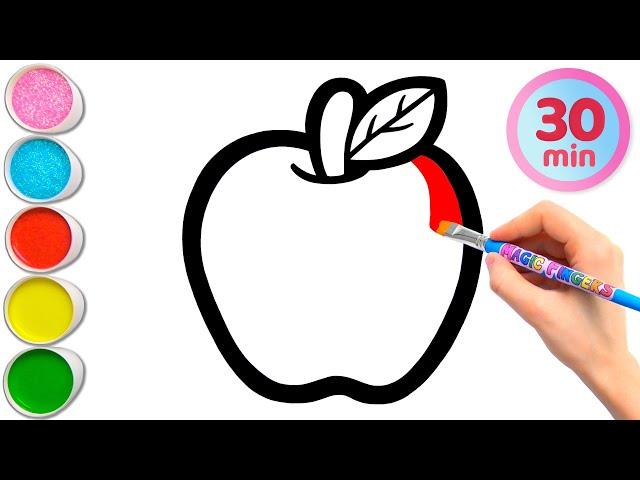 Apple and 8 More Fruits Drawing, Painting, Coloring for Kids and Toddlers | Learn Fruits #309