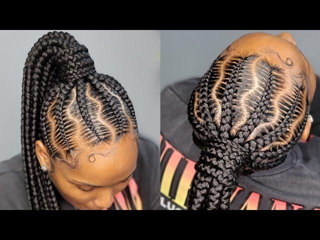 Stitched Ponytail | How to do stitch braids | Feedin braids ponytail 