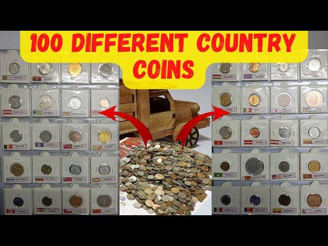 100 Different Countries Coins | Most Rare World Coins Collection with Album+Coin Holder+Country Flag