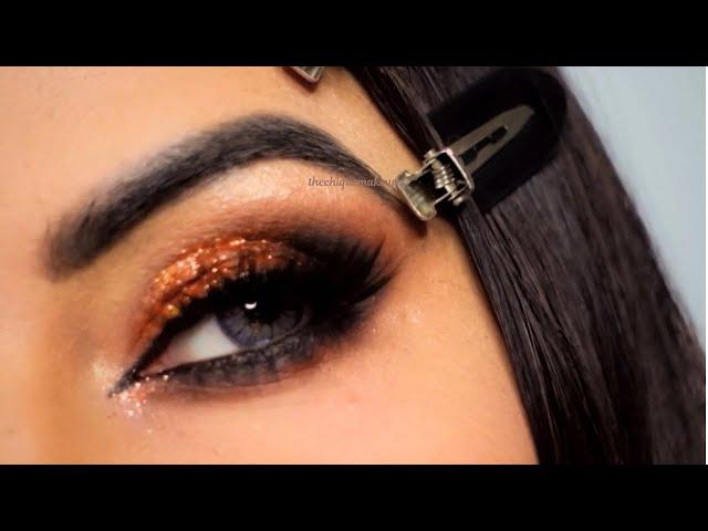 Copper Glitter Smokey Eye Makeup Tutorial | Step by Step Hooded Eye Makeup Tutorial For Beginners |