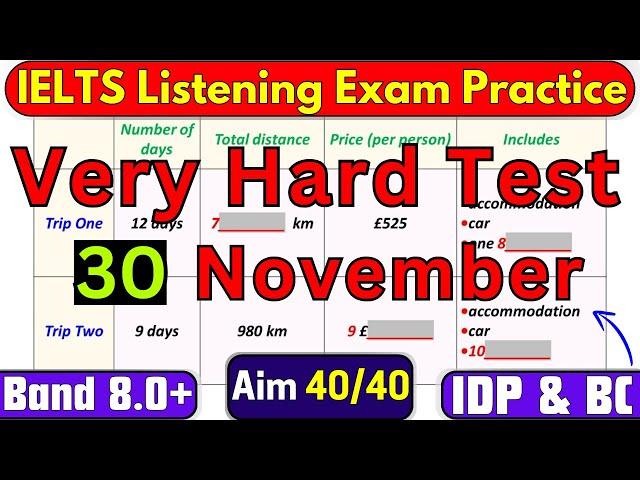 DIFFICULT IELTS LISTENING TEST 30 NOVEMBER 2024 WITH ANSWERS | IDP & BC