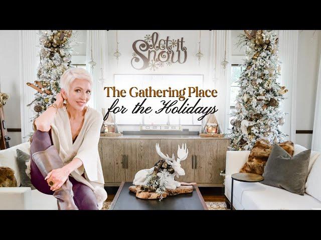 The Gathering Place of Your Home for the Holidays Family Room & Kitchen Christmas Decorating Ideas