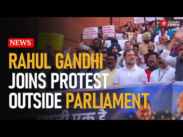 Parliament News: India Alliance MPs Protest at Makara Dwar Over Adani Indictment, Rahul Gandhi Joins