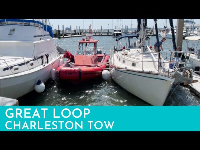 Great Loop Sailboat in Tow to Charleston