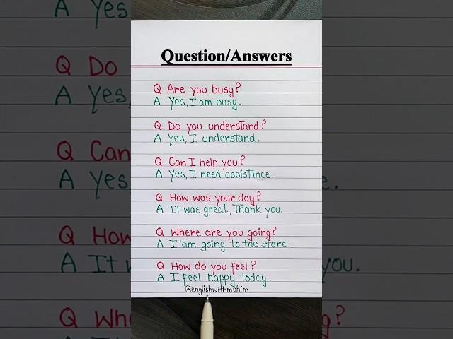 Question & their Answers ‍ #english #englishlearningclass #onlinesclasses #englishvocabulary