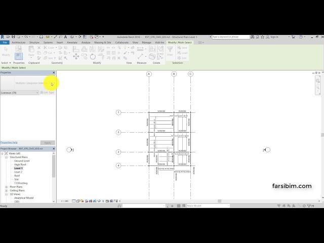 آموزش رویت سازه-فصل 3 قسمت 5 کپی نمودن تیرها - Revit Structure