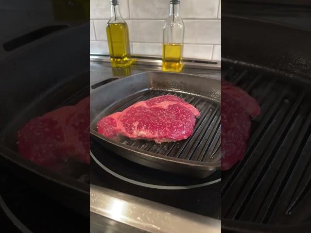 10oz Angus Ribeye Steak on Cast Iron with Coconut Oil | Seasoned with Salt and Pepper