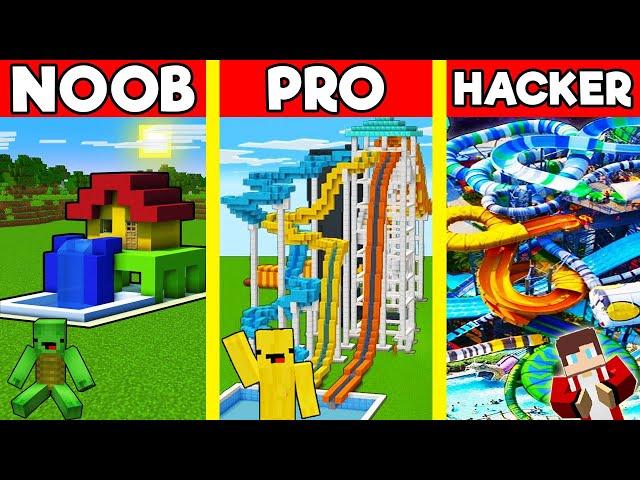 WATER PARK House Build Battle In Minecraft - NOOB VS PRO CHALLENGE - Maizen Mizen Mazien Parody