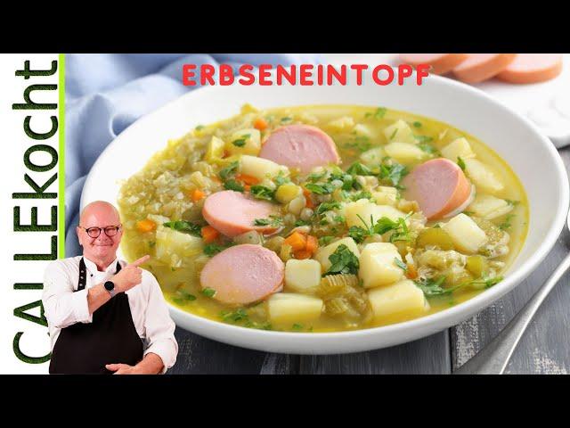 Leckere Erbsensuppe mit buntem Gemüse und Kartoffeln. Omas Rezept !