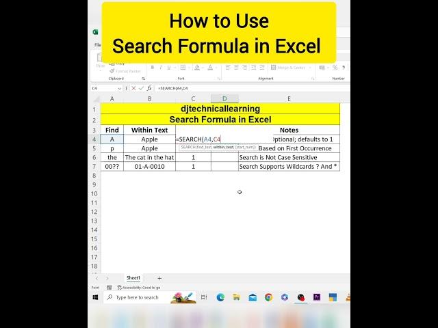 How to Use Search Formula in Excel | Search Function in Excel | #search #searchformula #excel #tips