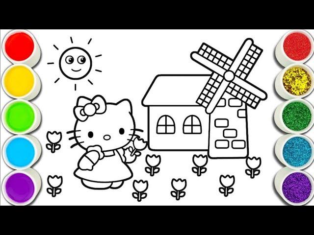 Hello Kitty and windmill Drawing, Painting, Coloring for Kids and Toddlers.  @Afzaaldrawing