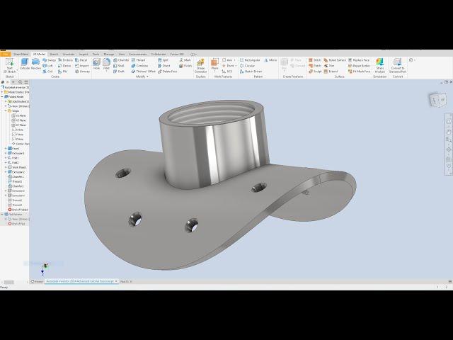 Autodesk inventor 2024 Advanced tutorial Exercise 9 Curved circular plate