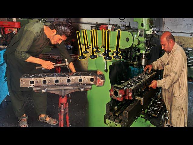 Rebuilding Heavy Vehicle Loader 6 Cylinder Diesel Engine Head In Workshop  || Complete Repairing.