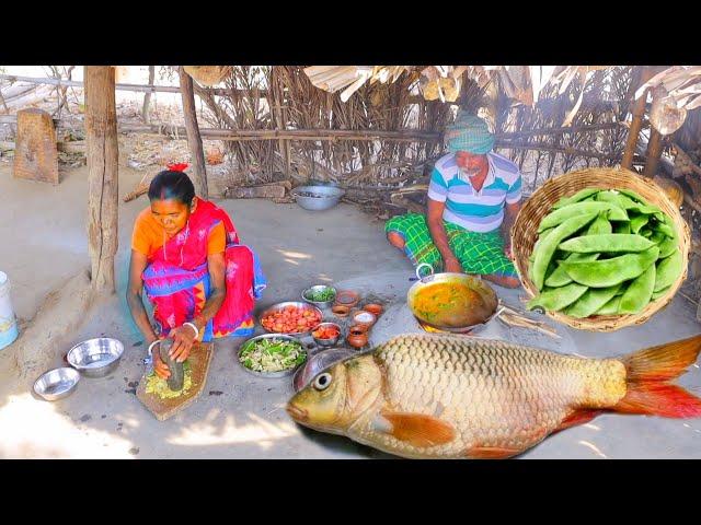 AMERICAN ROHU FISH CURRY with VEGETABLES and carrot fry cooking & eating by snatli tribe grandmaa