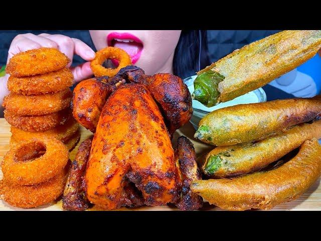 ASMR WHOLE ROAST CHICKEN, ONION RINGS, MIRCHI PAKORA MUKBANG MASSIVE Eating Sounds