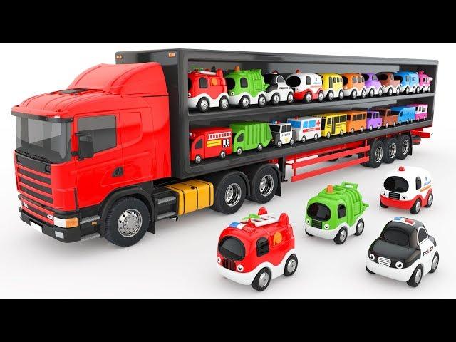 Colors for Children to Learn with Truck Transporter Toy Street Vehicles - Educational Videos