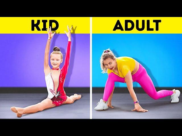 KID VS ADULT! Impossible Acrobatics Contest! Extreme Gymnastics Challenge 123GO! VS 4HYPE