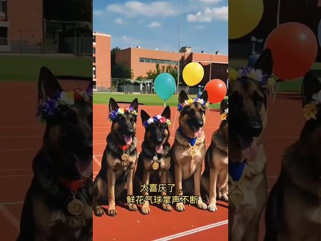 警汪汪夫妻俩，带着两个儿子一起立功，接受表彰，太喜庆了，鲜花和掌声不断#警犬 #德牧 #功勋犬 #pets