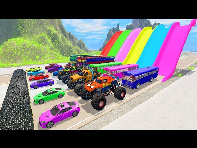 HT Gameplay Crash # 454 | Monster Truck vs Trap Colors High Speeds & Big & Small Cars vs Speed Bumps